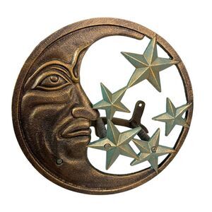 Cast Iron Moon Face Stars Hose Hanger Wall Mounted Bronze 11.5 In